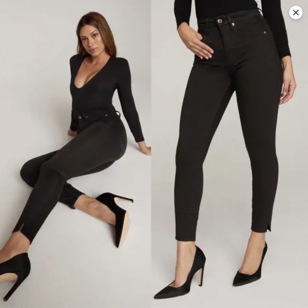 Good American  Good Waist Crop Side Slit Jeans Black, Size 30